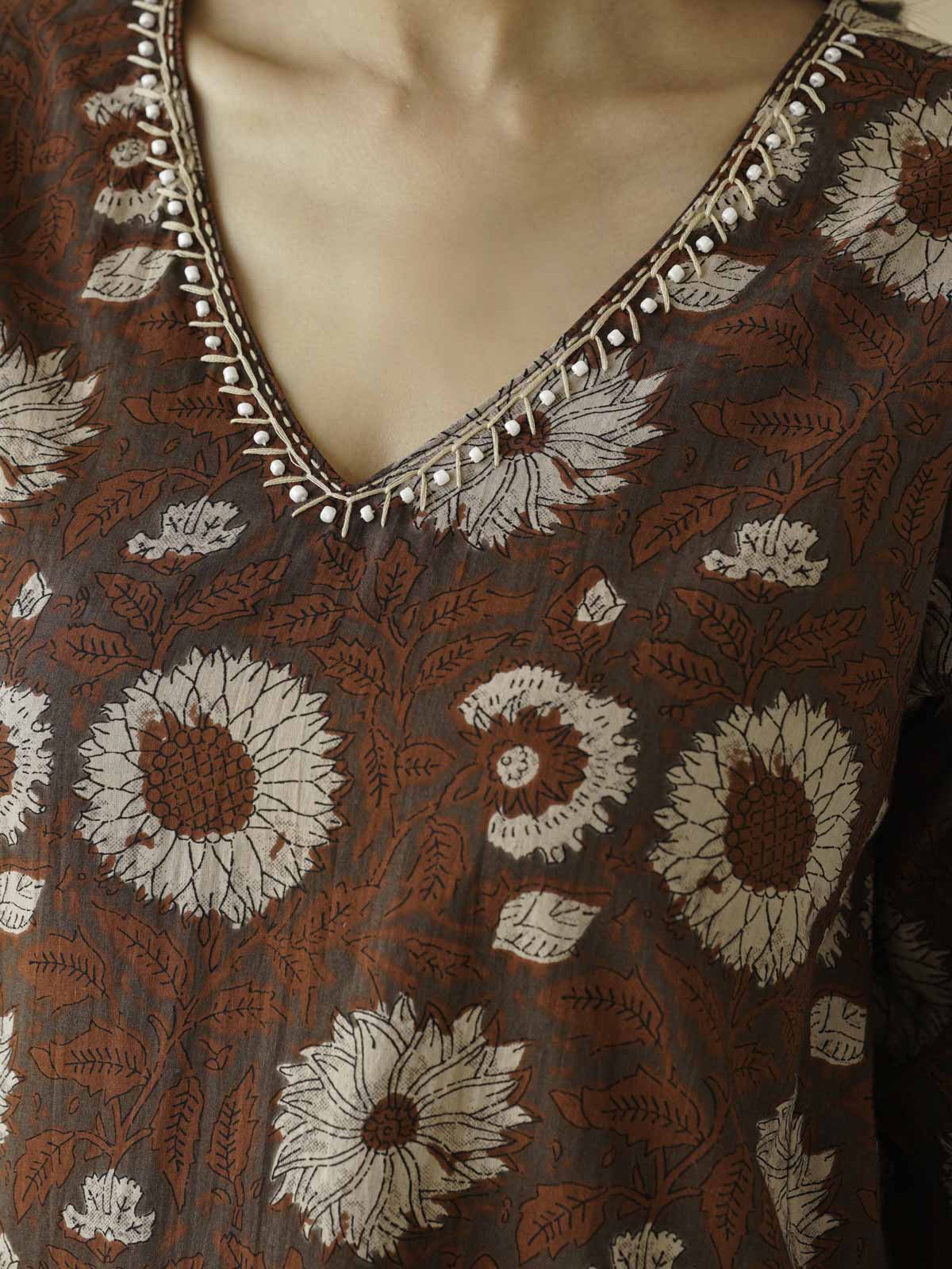 Cotton Printed Ultimate Aline Kurta For Women Red Flower