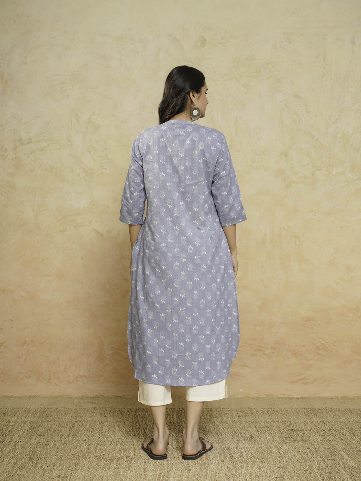Cotton Pleat Kurta For Women Grey