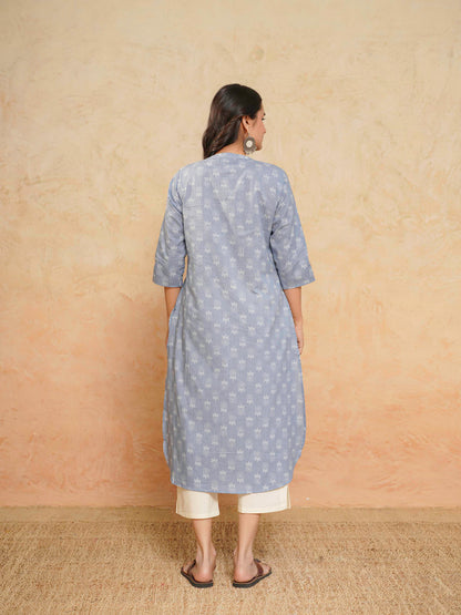 Cotton Pleat Kurta For Women Grey