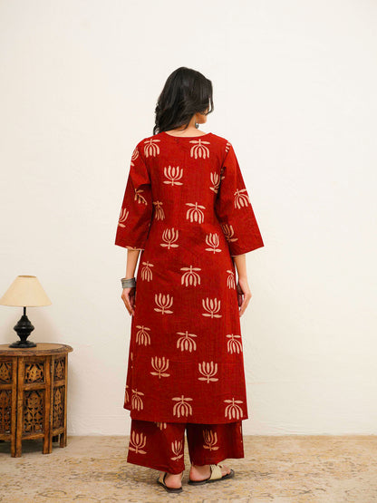 Cotton Printed Noor Aline Set For Women Red