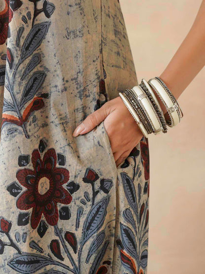 Cotton Printed Aline Moana Dress Beige
