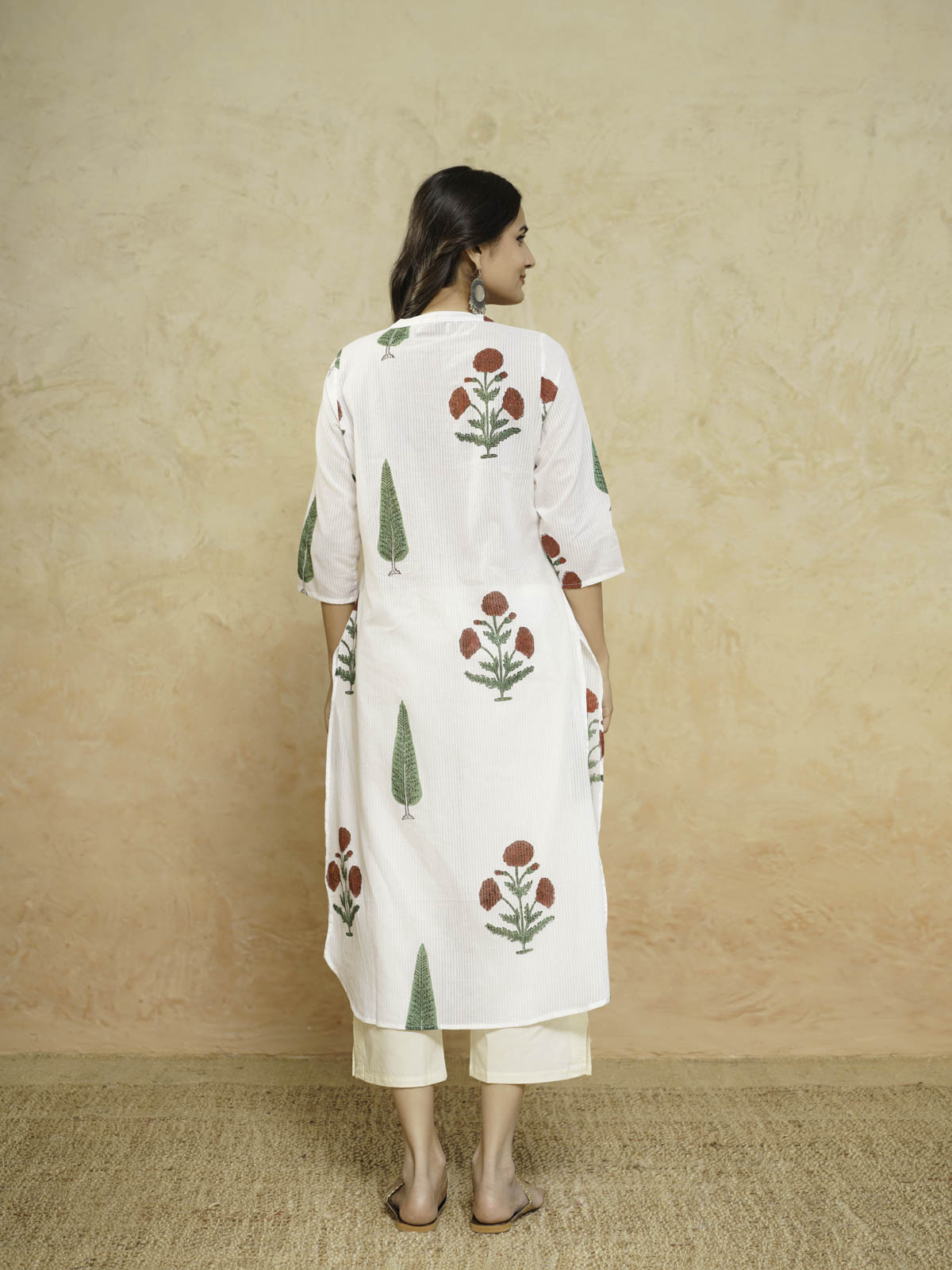 Cotton Pleat Kurta For Women White Patti