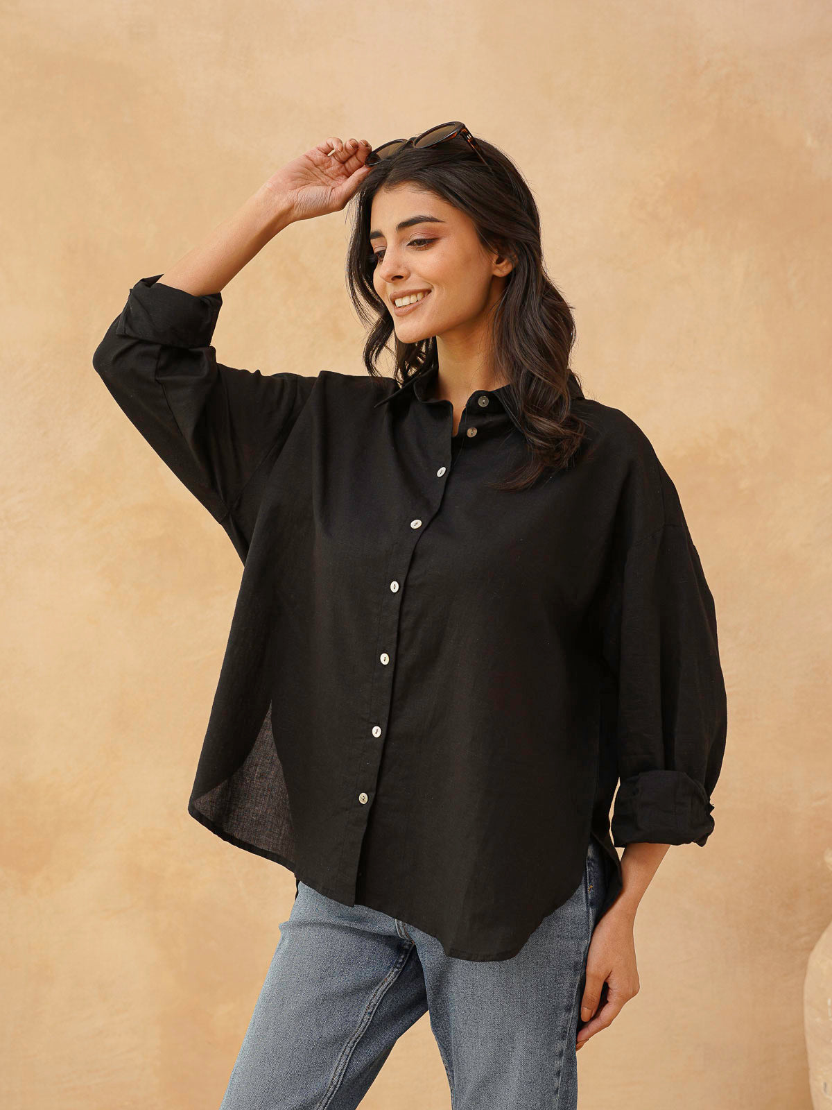 Classic Linen Shirt For Women Black