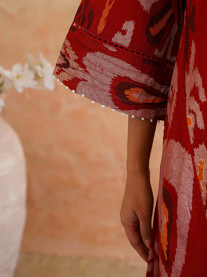 Cotton Printed Ultimate Aline Kurta For Women Cherry Red
