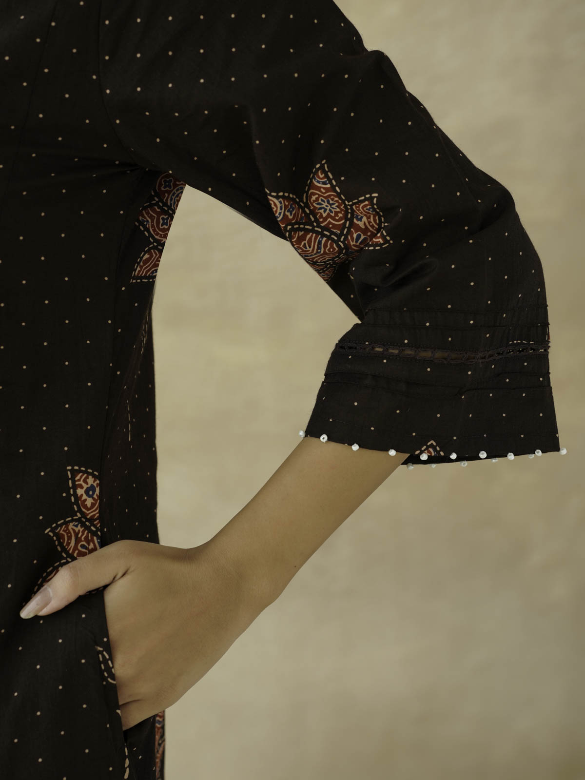 Cotton Printed Aline Geet Kurta Set For Women Black Lotus