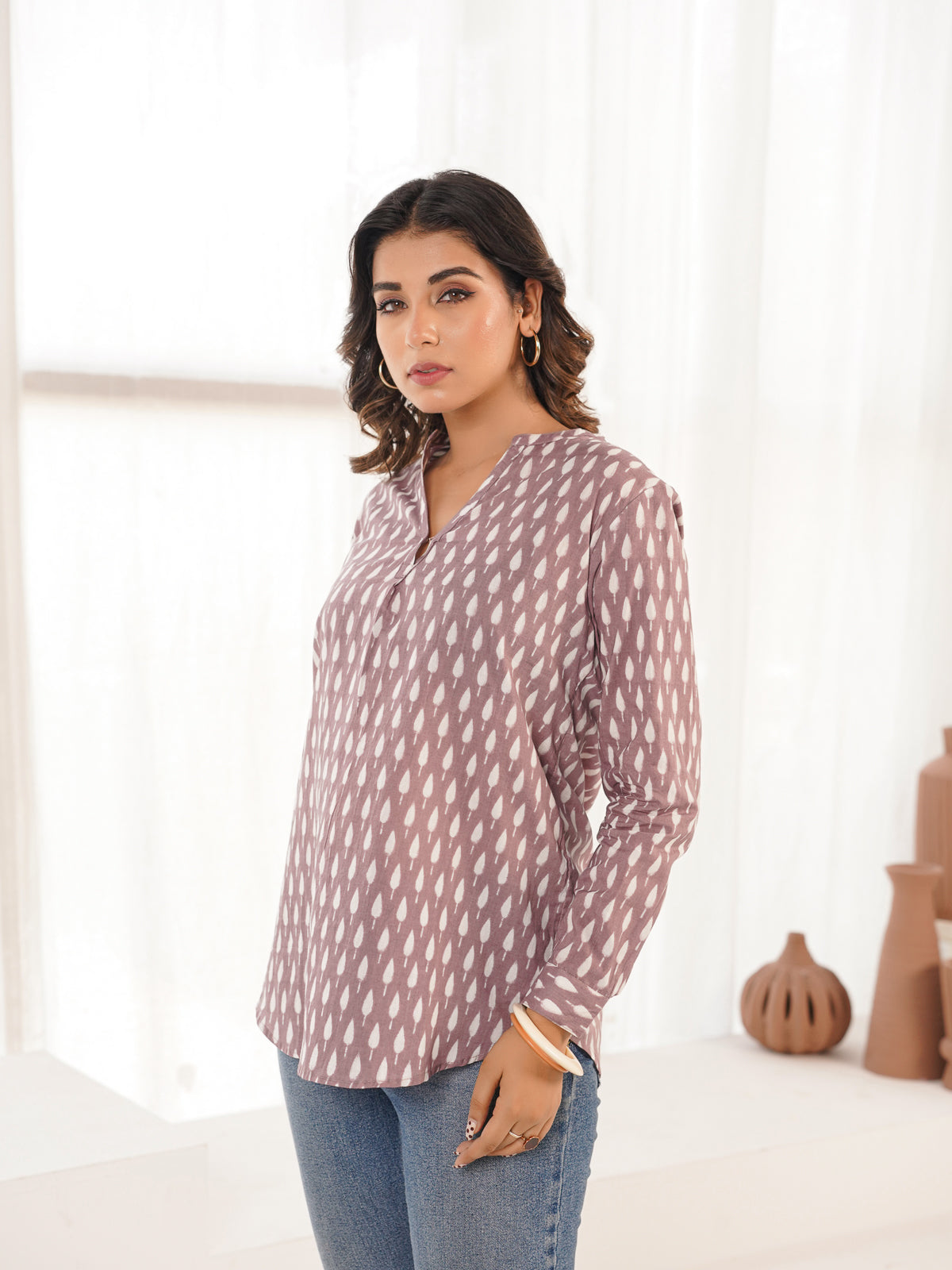 Cotton Printed Top For Women Purple