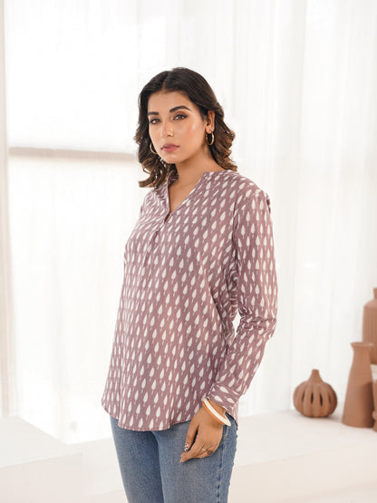 Cotton Printed Top For Women Purple