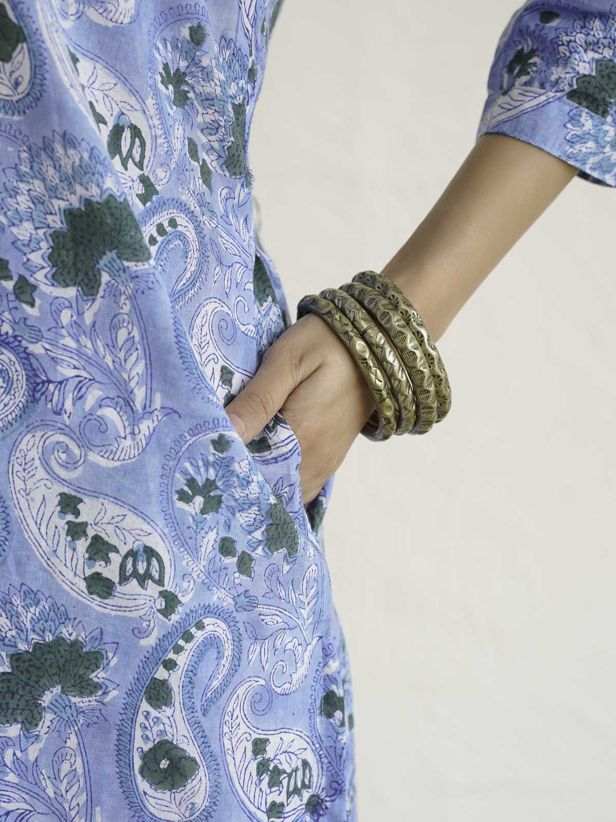 Women Ethnic Motifs Printed Cotton Pleat Set Sky Blue