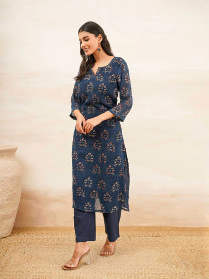 Cotton Printed Kantha Style Set For Women Indi Flower