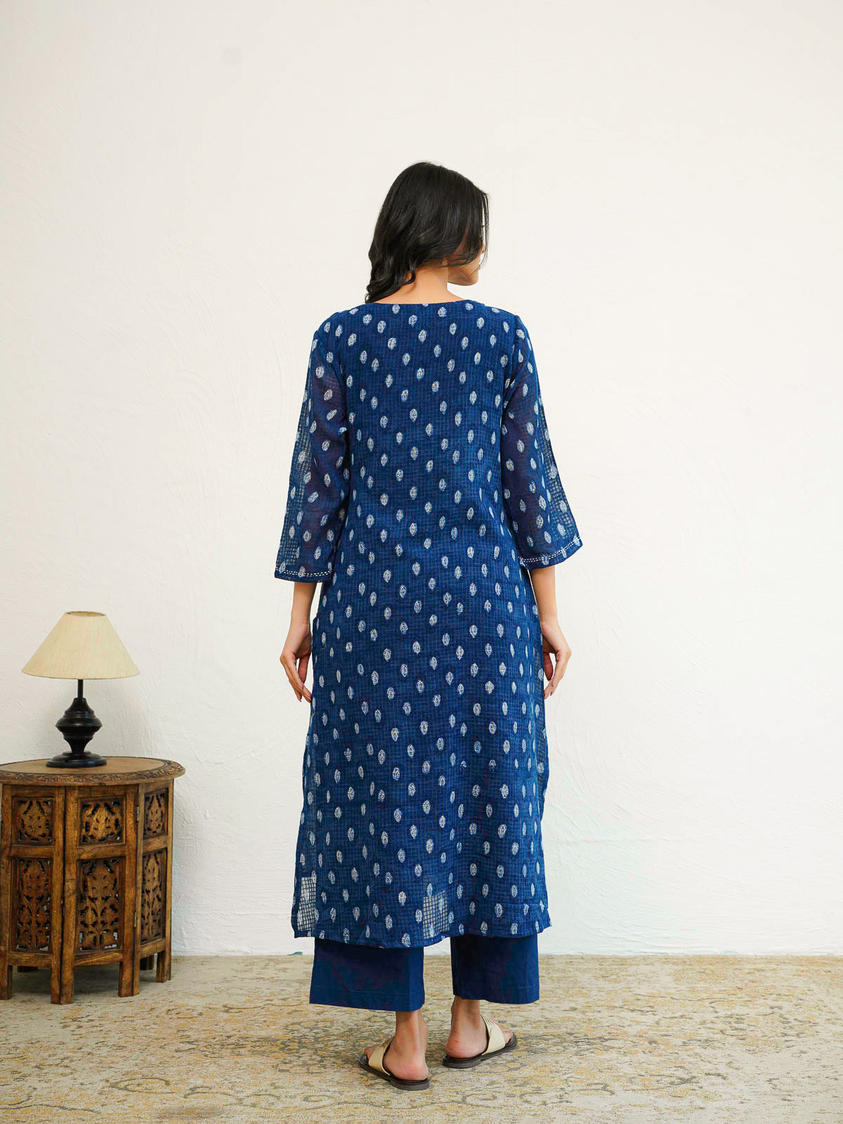 Cotton Printed Kantha Style Set For Women Indigo Eye