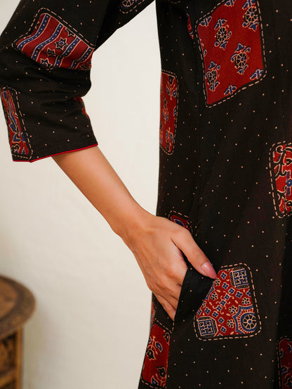 Cotton Printed Noor Aline Set For Women Black