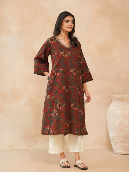 Cotton Printed Ultimate Aline Kurta For Women Red