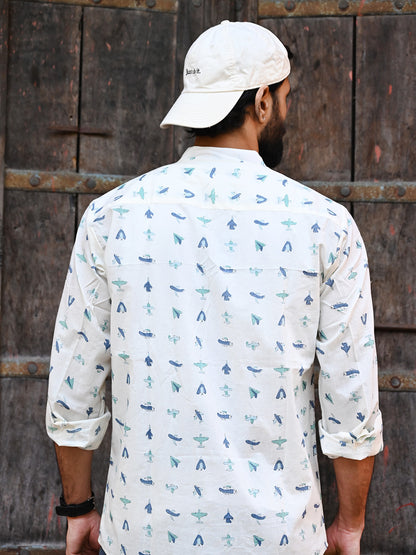 Men's Relaxed Fit Cotton Shirt – Full Sleeves - White Plane