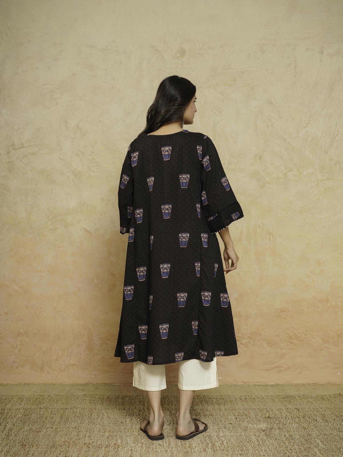 Cotton Printed Ultimate Aline Kurta For Women Black