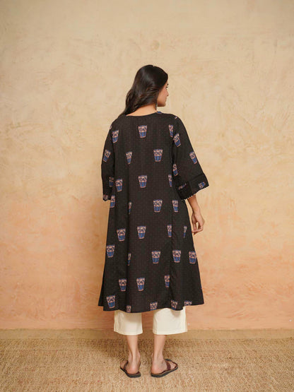 Cotton Printed Ultimate Aline Kurta For Women Black