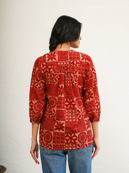 Cotton Printed Everyday Tunic Top For Women Red