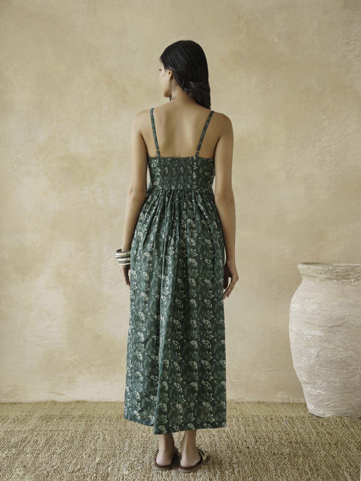 V-Neck Long Strappy Dress Forest Green
