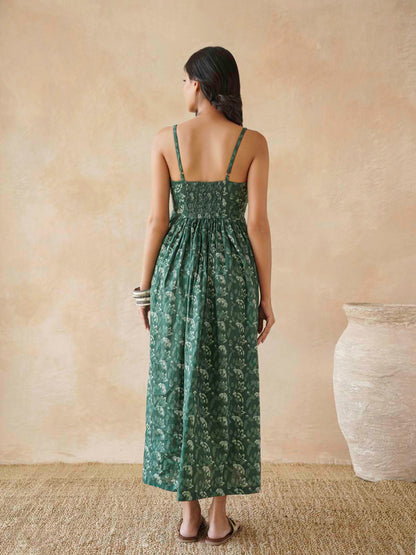 V-Neck Long Strappy Dress Forest Green