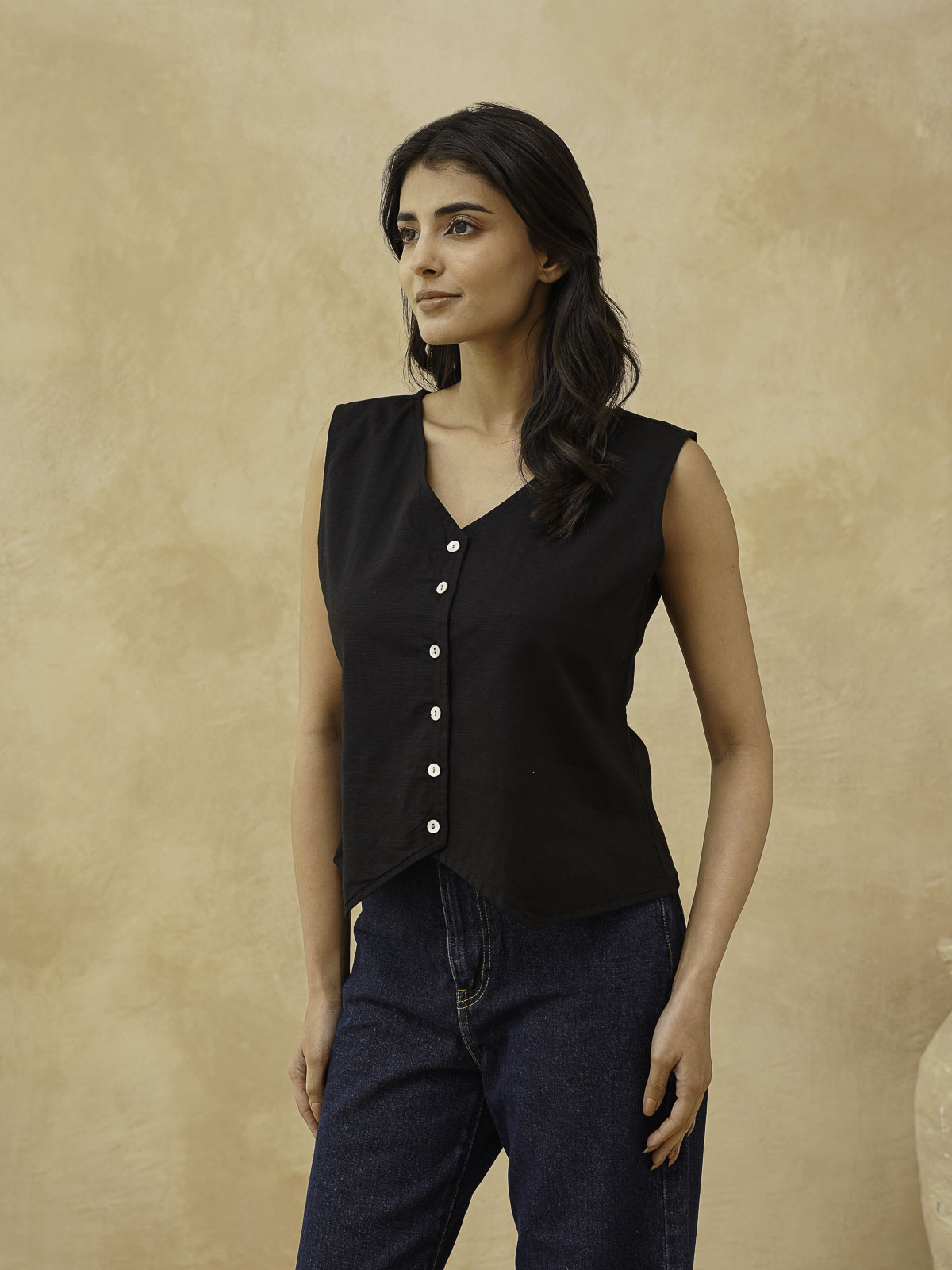 Classic Linen Vest For Women Black