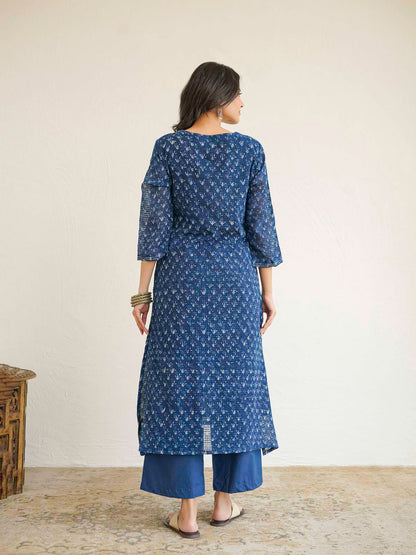 Cotton Printed Kantha Style Set For Women Indigo Patti
