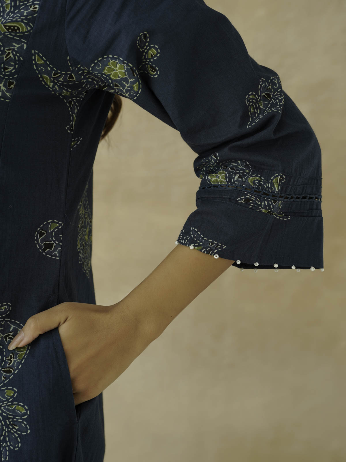 Cotton Printed Aline Geet Kurta Set For Women Indigo