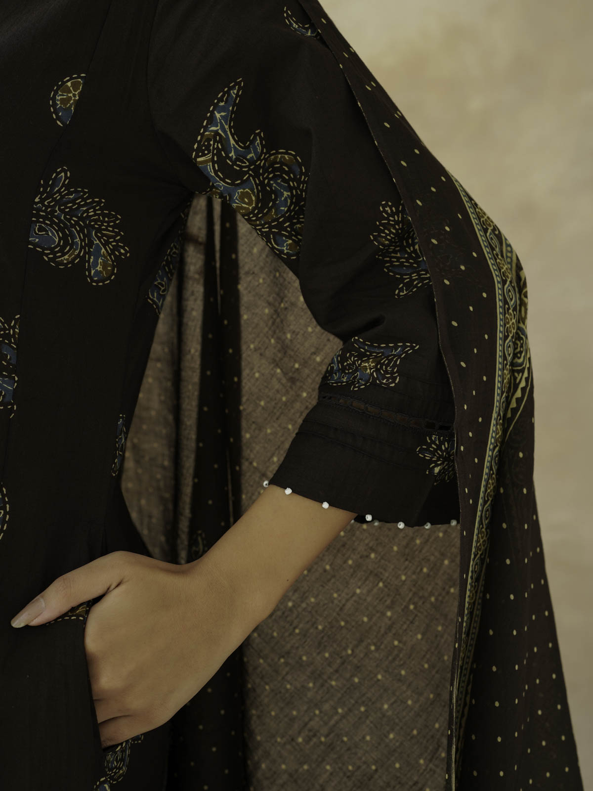 Cotton Printed Aline Geet Kurta Set For Women Choco Brown