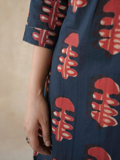 Cotton Printed Straight Kurta Red Coral