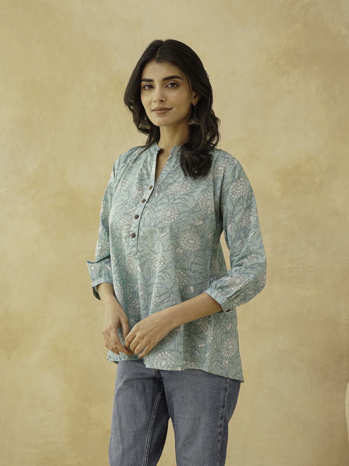 Cotton Printed Everyday Tunic Top For Women Green
