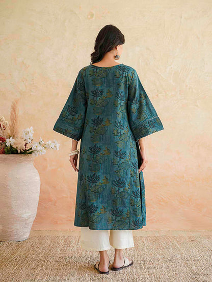 Cotton Printed Ultimate Aline Kurta For Women Green