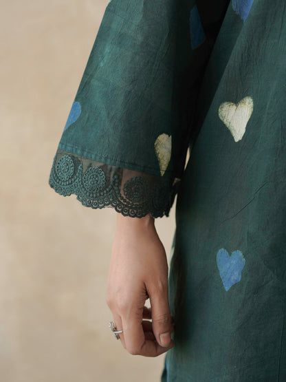 Farshi Set Relaxed Fit Kurta & Pants Set Green Heart