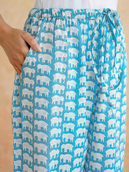 Cotton Printed Lounge Wear Coord Set Sky Blue