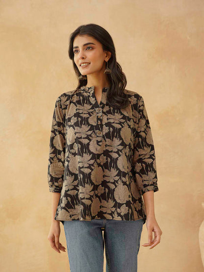 Cotton Printed Everyday Tunic Top For Women Black Grey