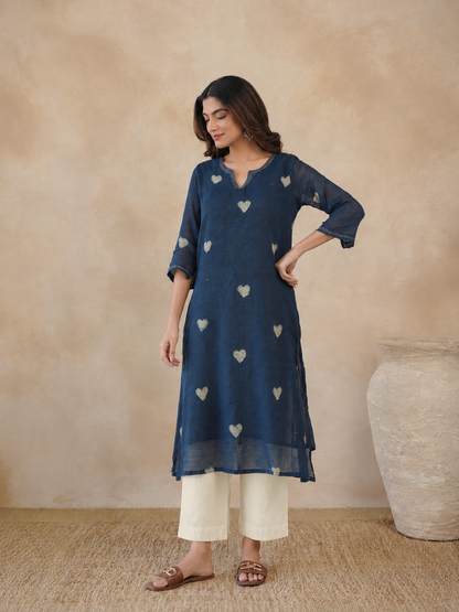 Cotton Printed Kantha Style Set For Women Indigo Heart