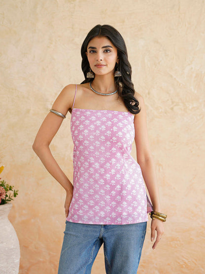 Cotton Sleeveless Strappy Top Pink