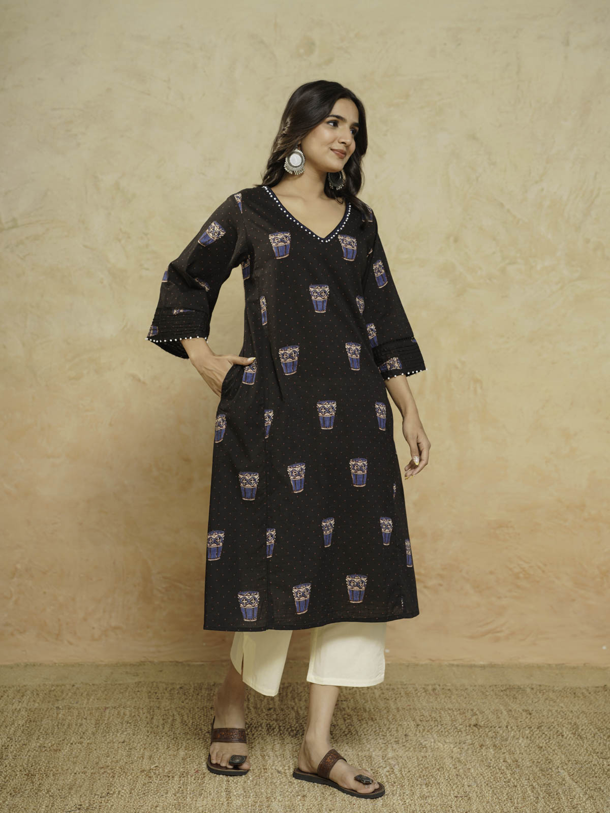 Cotton Printed Ultimate Aline Kurta For Women Black