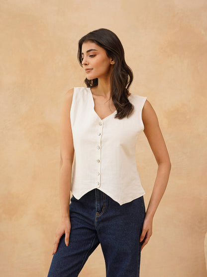 Classic Linen Vest For Women White