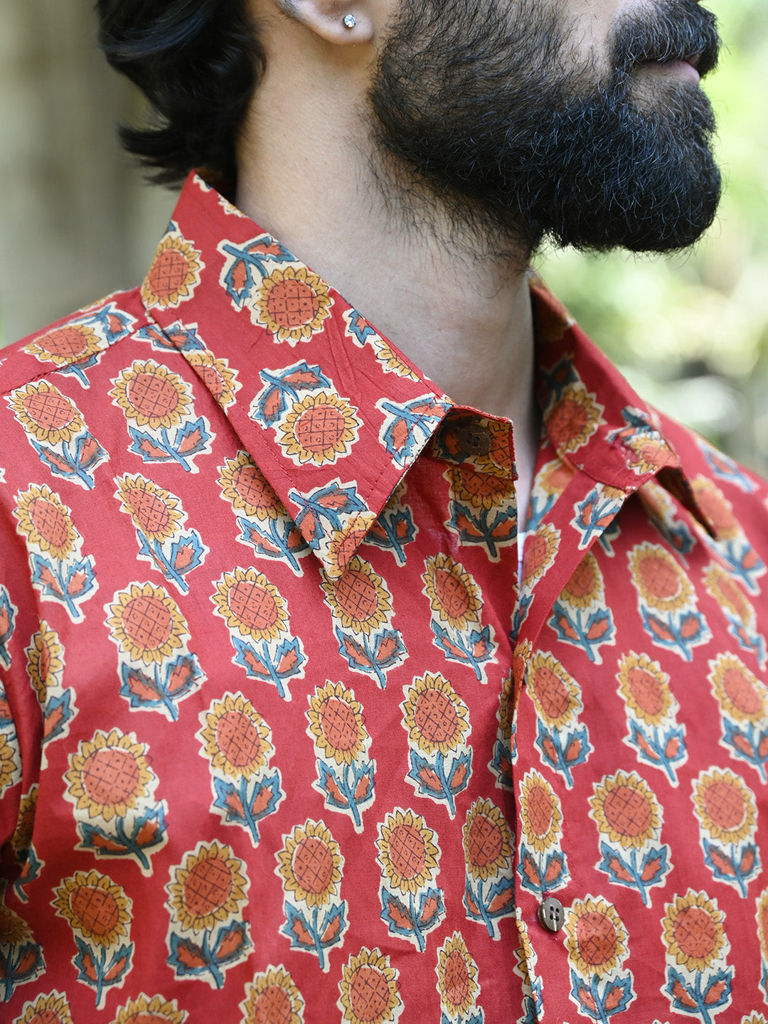 Men's Relaxed Fit Cotton Shirt – Half Sleeves - Red Sunflower