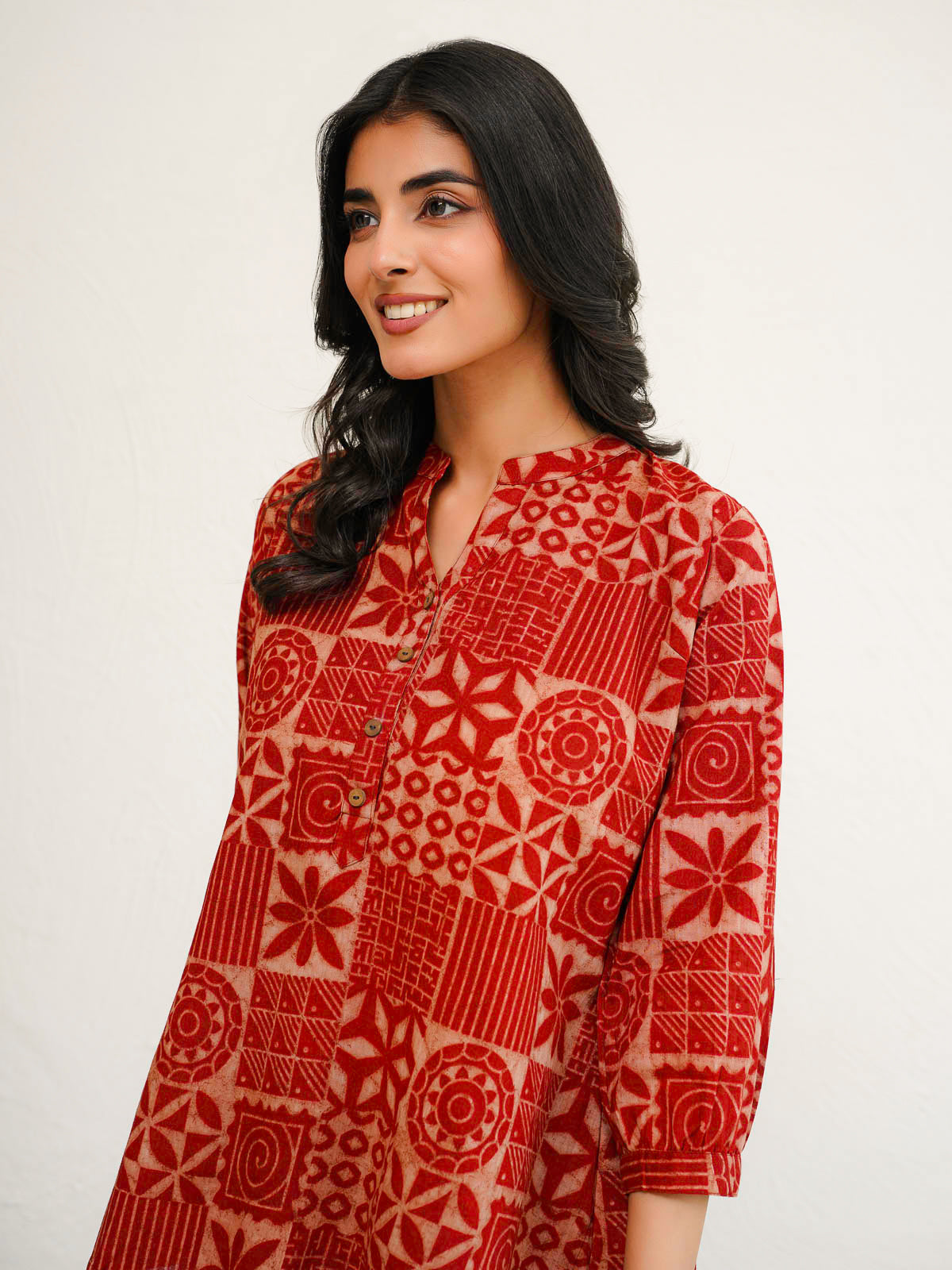 Cotton Printed Everyday Tunic Top For Women Red