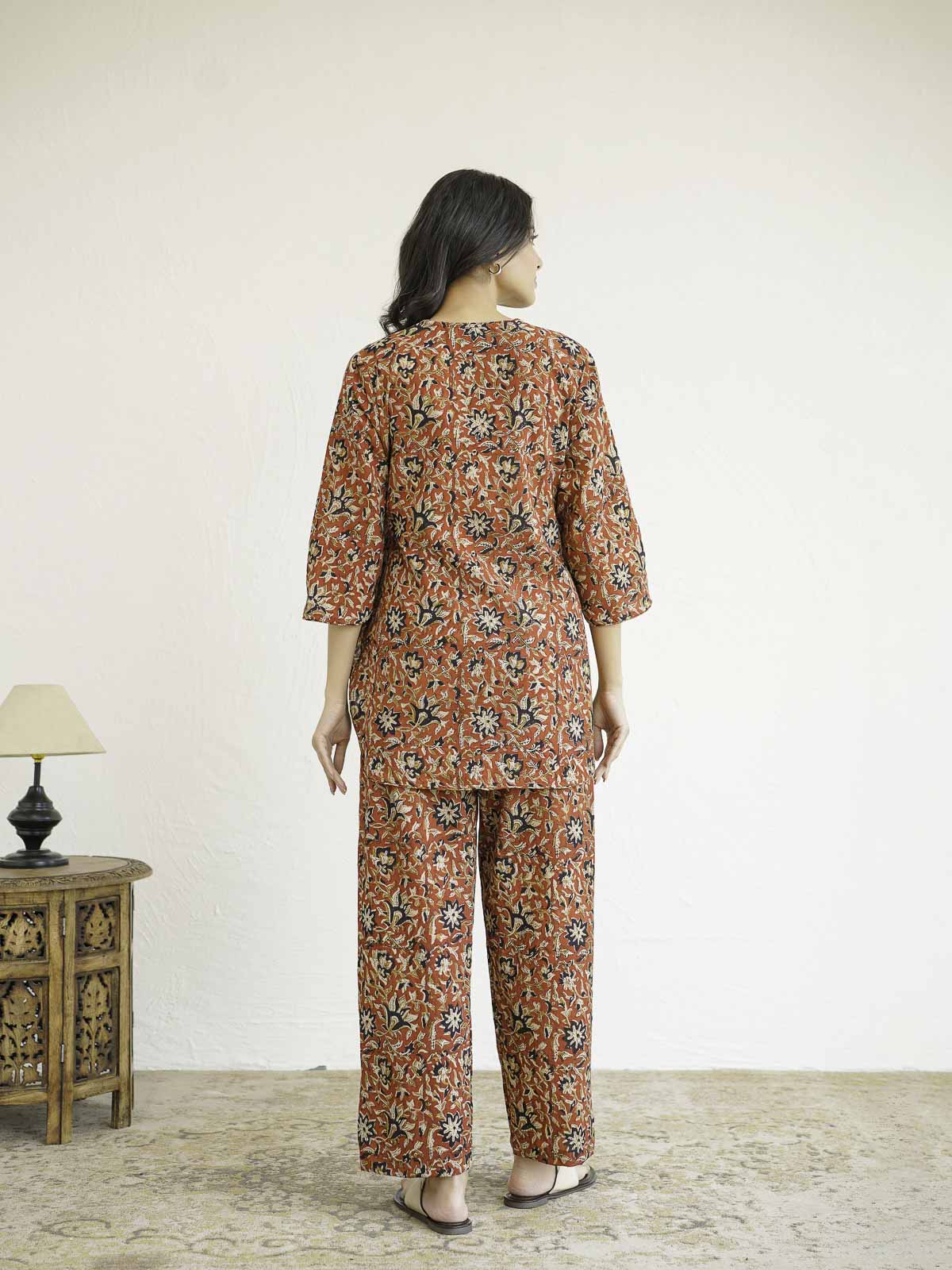 Cotton Printed Lounge Wear Coord Set Red Jaal