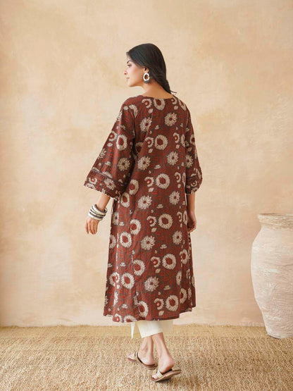 Cotton Printed Ultimate Aline Kurta For Women Red Flower