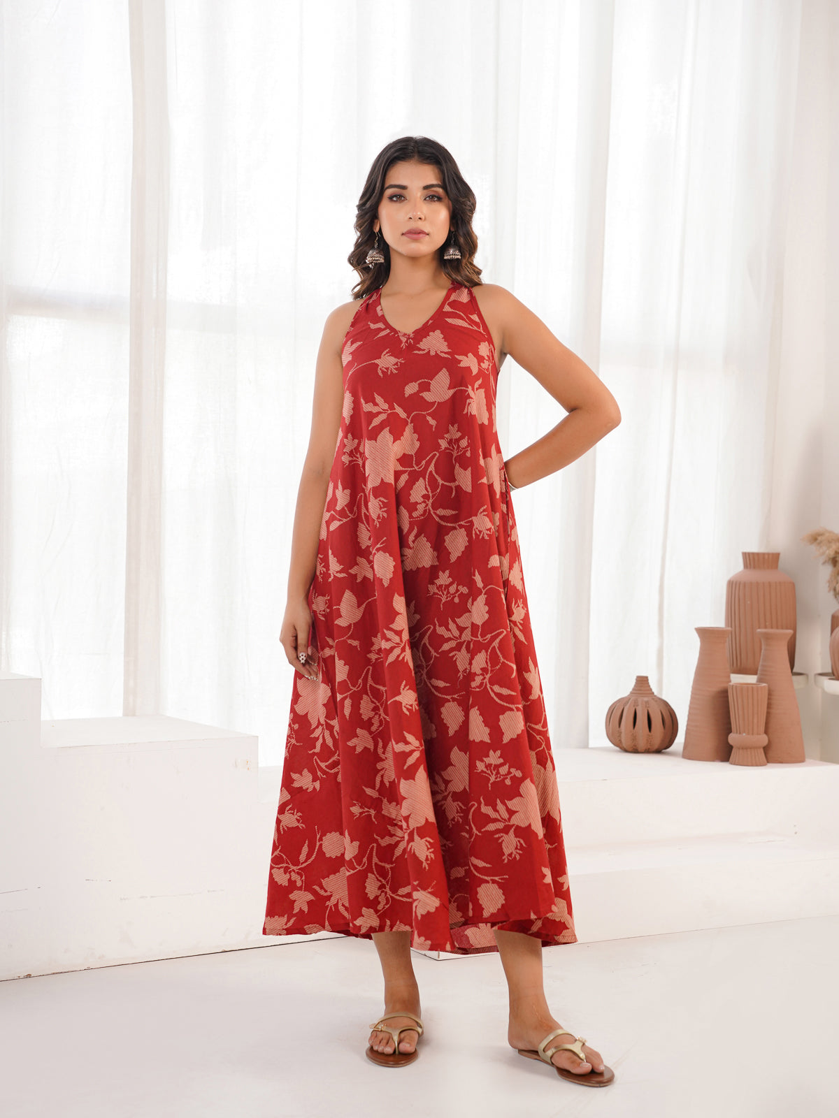 Cotton Printed Aline Moana Dress Red