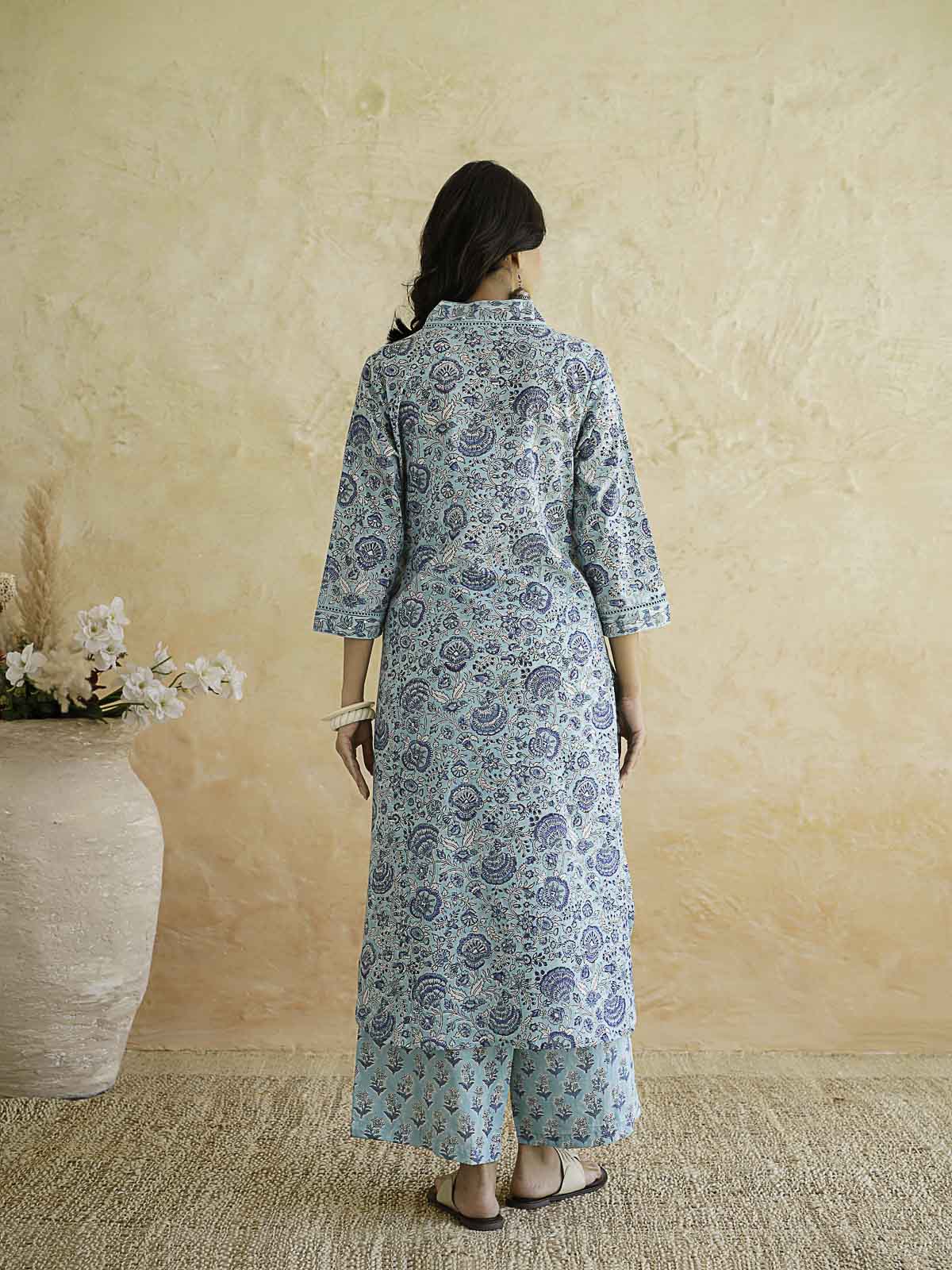 Classic Cotton Kurta Set For Women Sky Blue