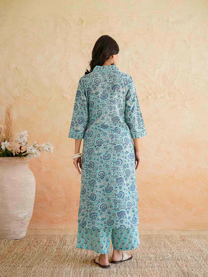 Classic Cotton Kurta Set For Women Sky Blue