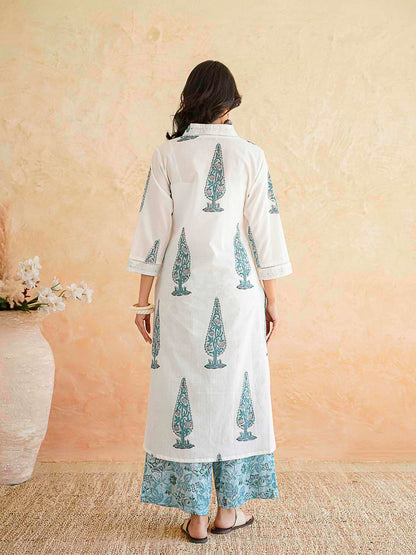 Classic Cotton Kurta Set For Women White