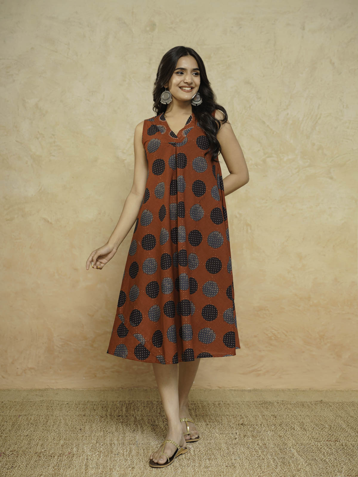 Cotton Printed Sleeveles Anjuna Dress Red