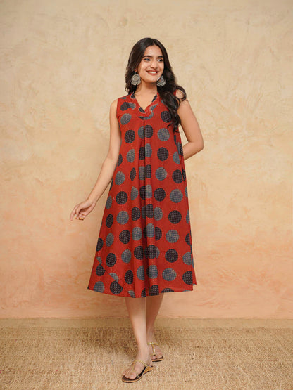 Cotton Printed Sleeveles Anjuna Dress Red
