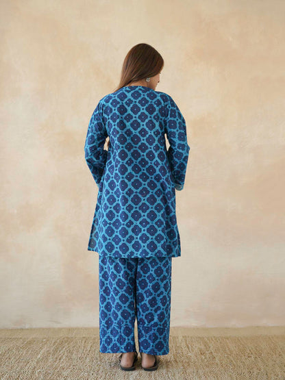 Farshi Set Relaxed Fit Kurta & Pants Set Aqua