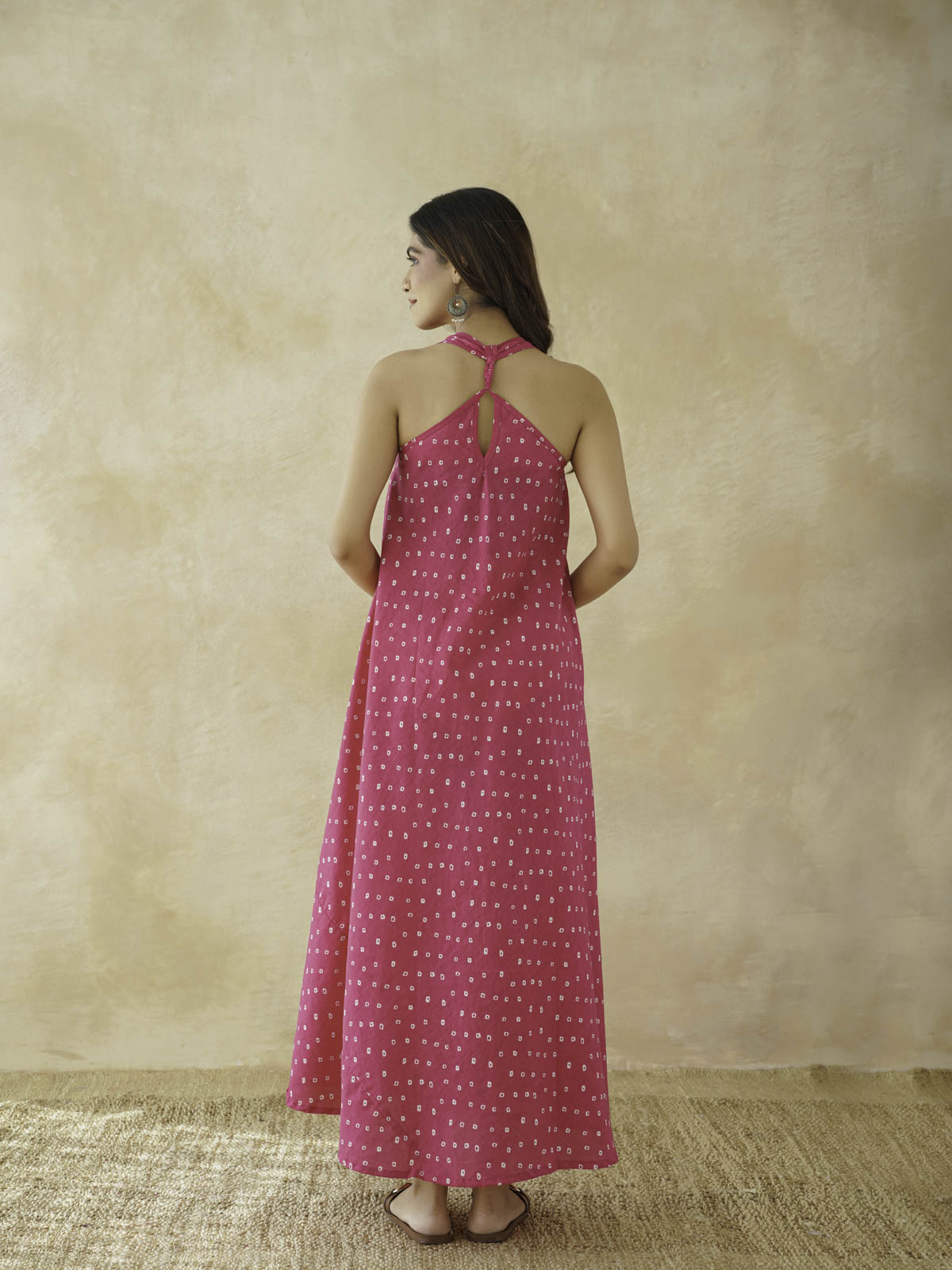 Cotton Printed Aline Moana Dress Pink Bandhej