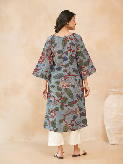 Cotton Printed Ultimate Aline Kurta For Women Blue