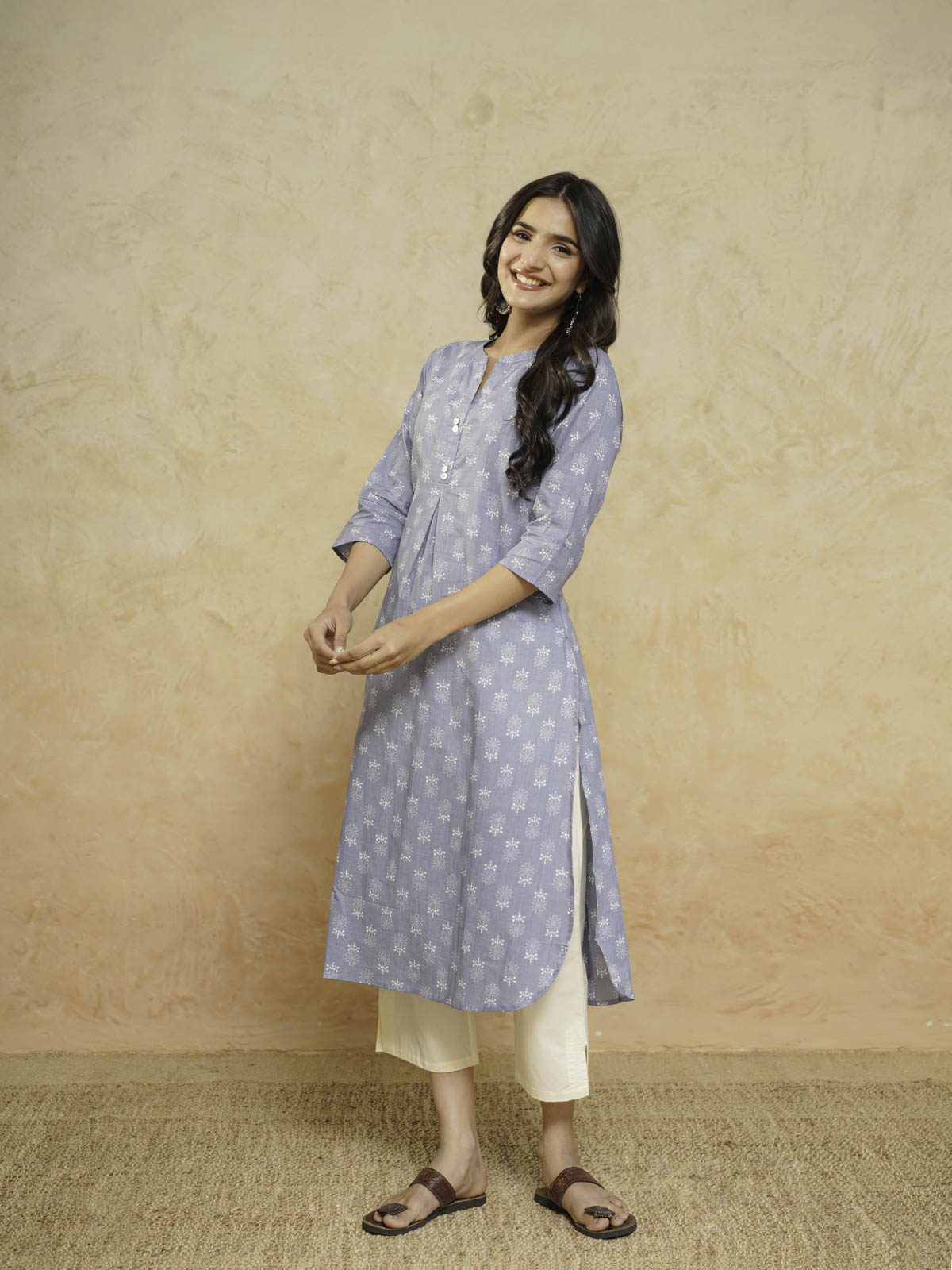 Cotton Pleat Kurta For Women Grey